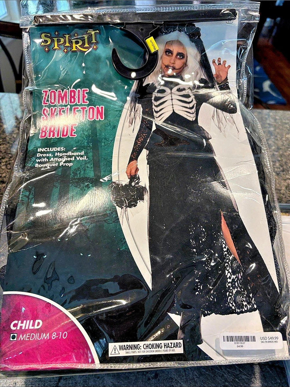 Spirit Halloween Zombie Skeleton Bride Costume with Wig Costume Girls Medium
